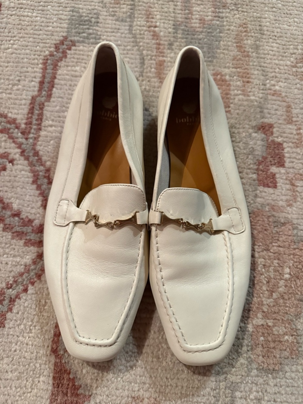 White Leather Slip-On Loafers with Gold Horsebit Accent